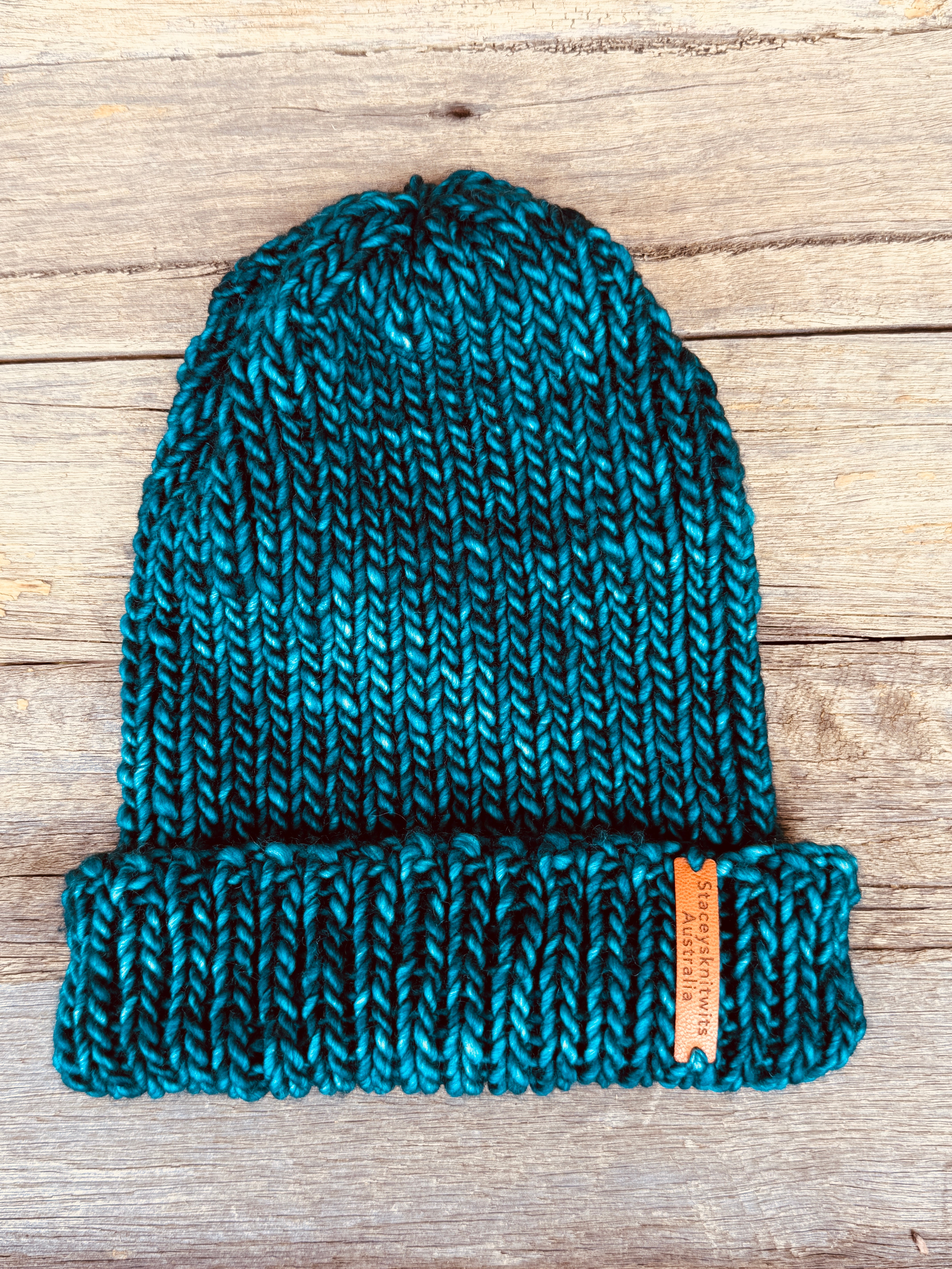 Teal Beanie, Stretchy Unisex Knitted Merino Beanie
