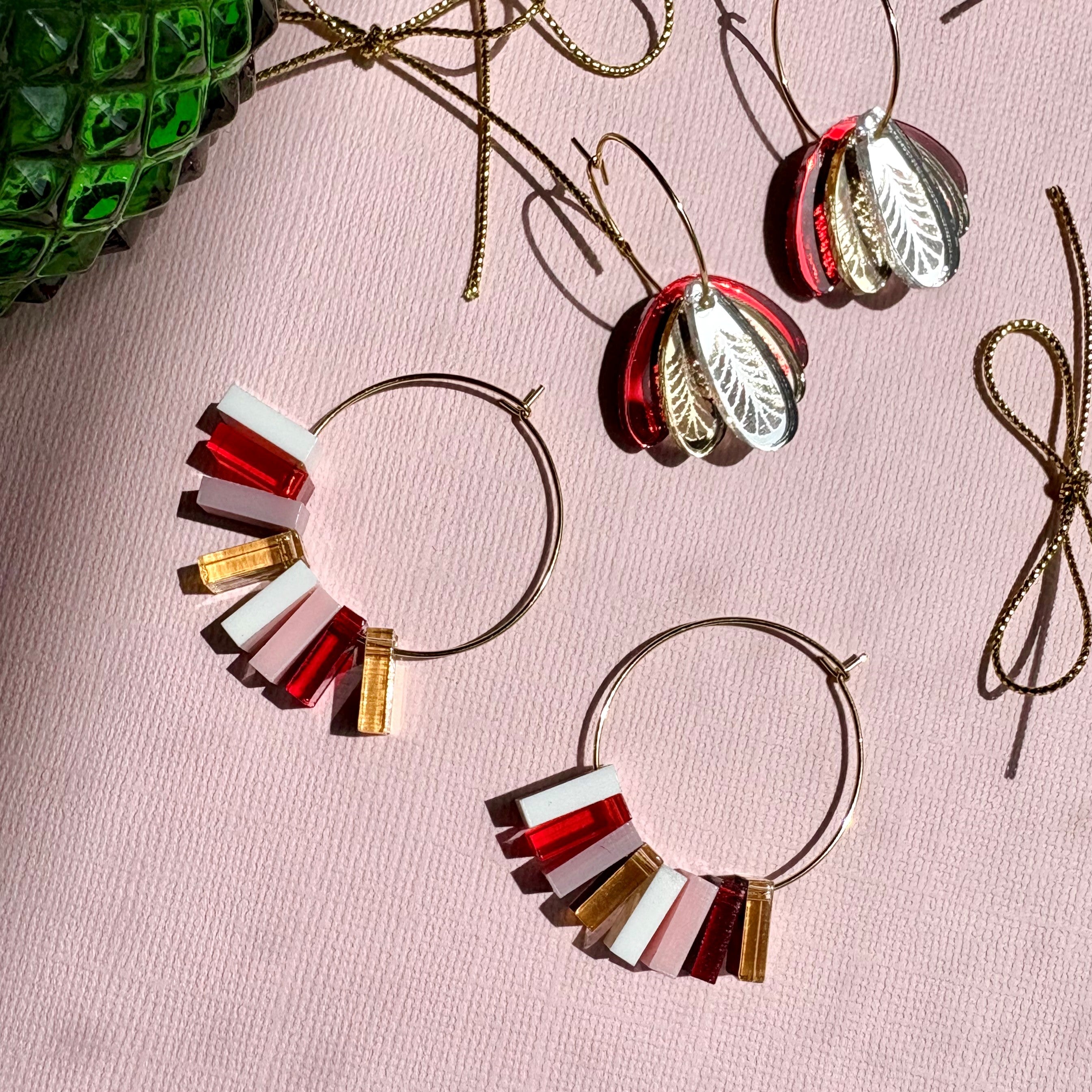 Christmas Earrings 8 piece hoop Candy Cane