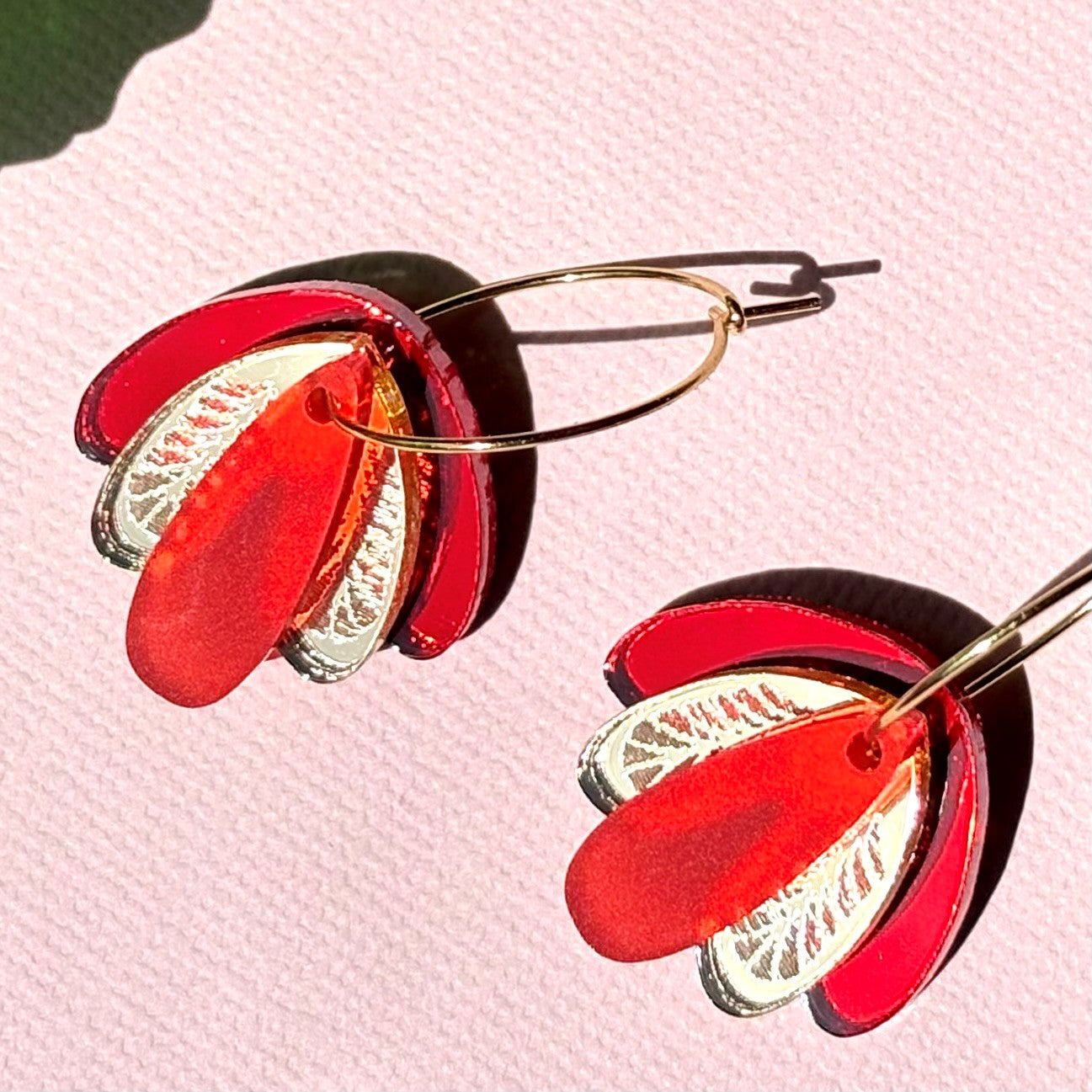 Christmas Earrings Fids Flower Red Gold and frost red