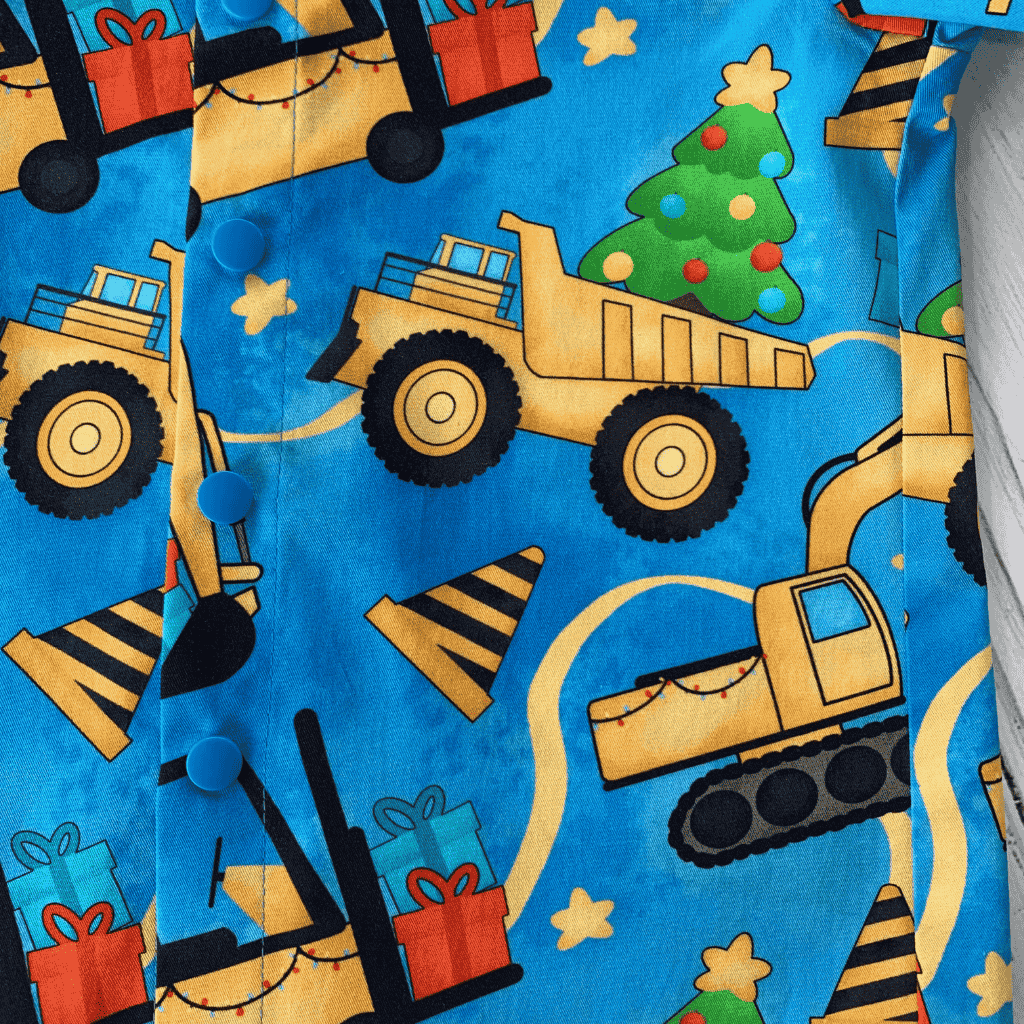 Handmade Button Up Shirt - Xmas Construction - Sizes 4&5