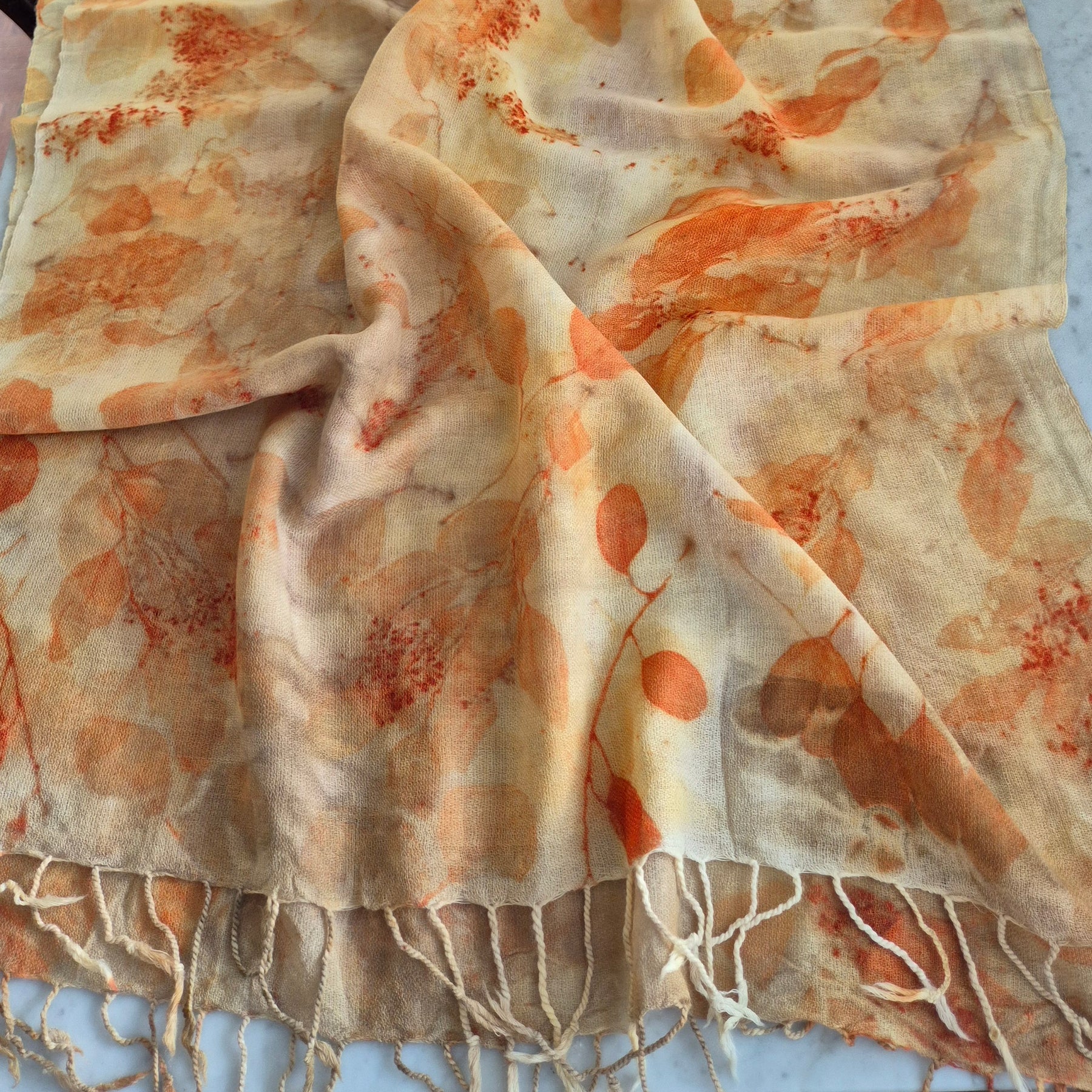 Wrap pure merino wool eucalyptus ecoprinted