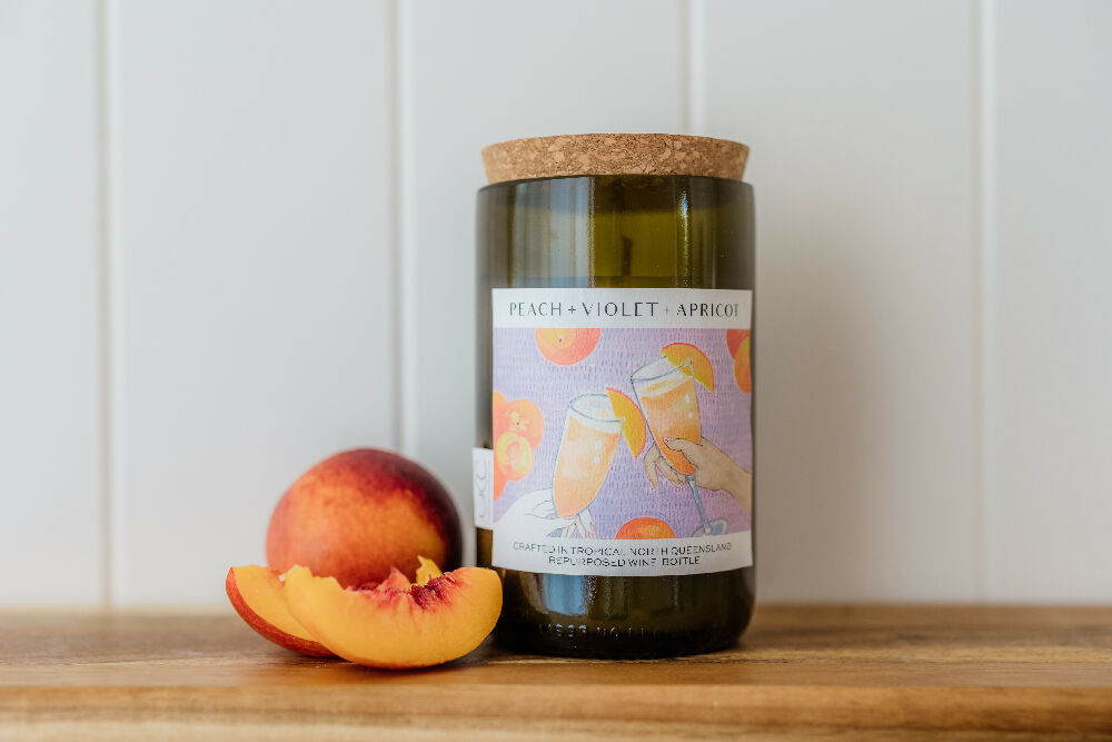 Peach + Violet + Apricot Wine bottle candle