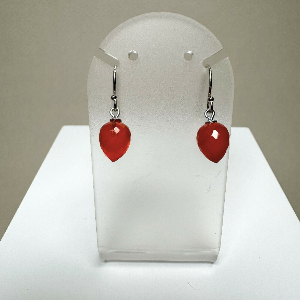 Carnelian drop earrings on stand