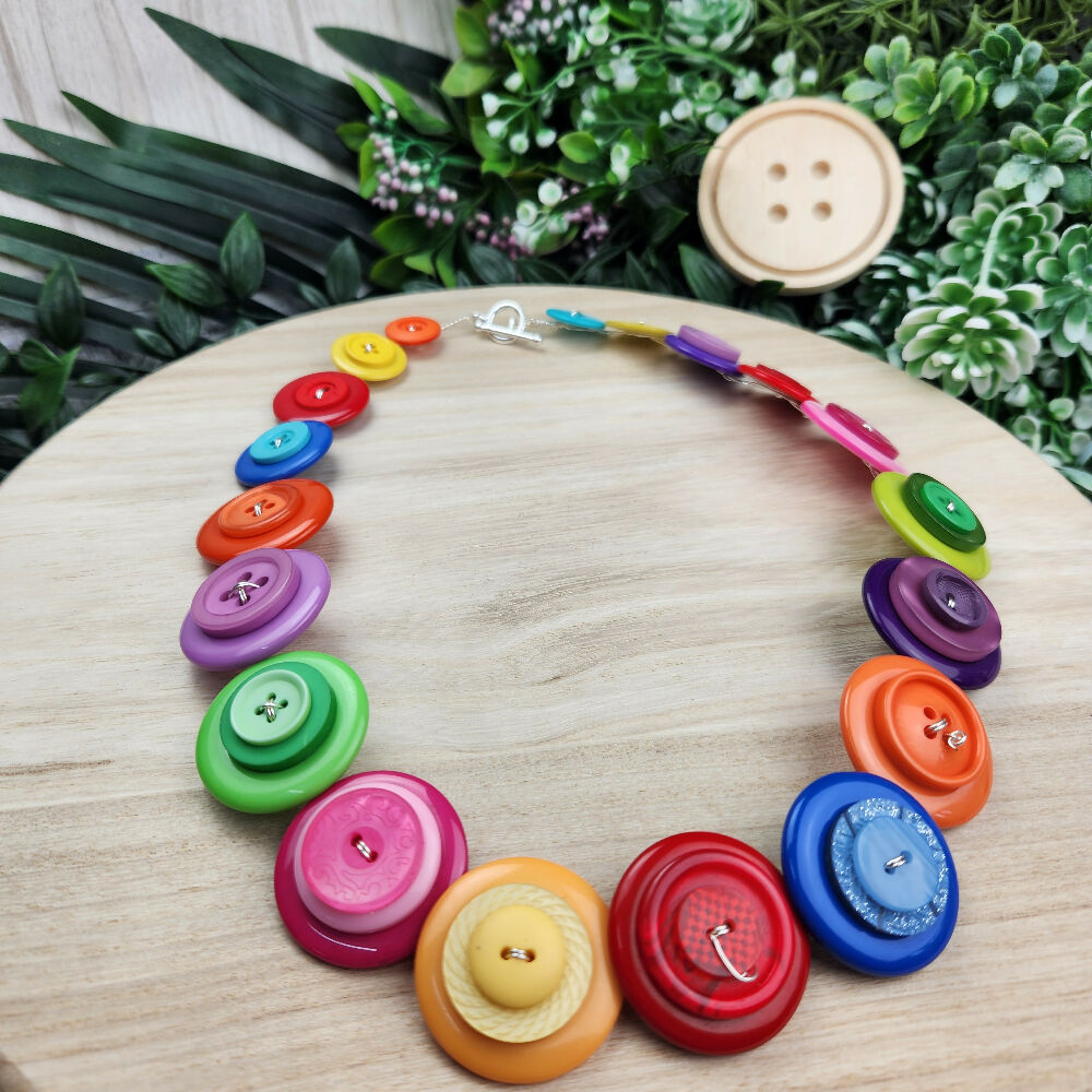 Button Necklace Rainbow Candy Colourful Fun Jewellery with Earrings