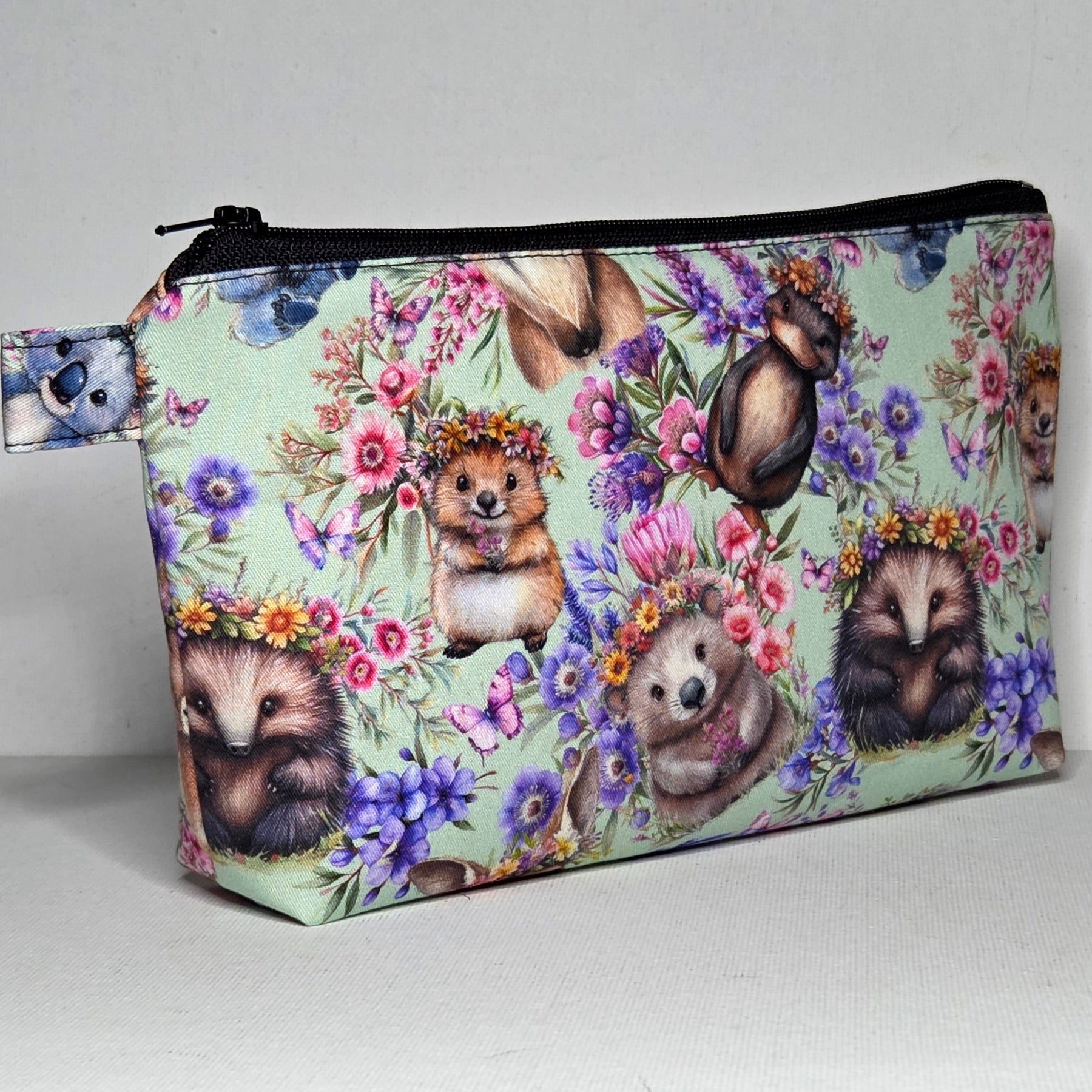 Zippered Pouch with Aussie Animals and Wildflowers, size Large