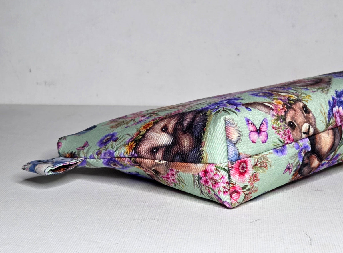 Zippered Pouch with Aussie Animals and Wildflowers, size Large