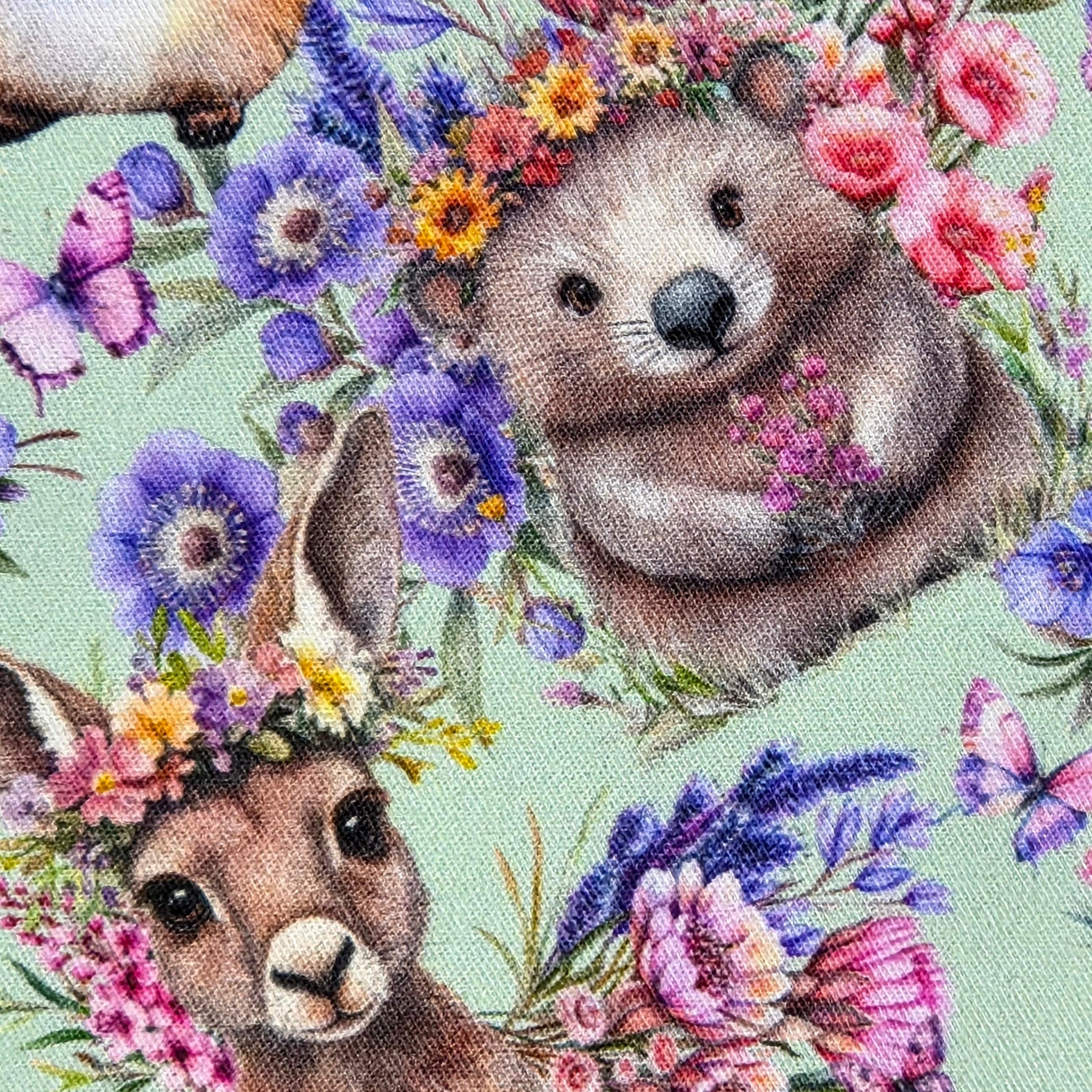 Zippered Pouch with Aussie Animals and Wildflowers, size Large