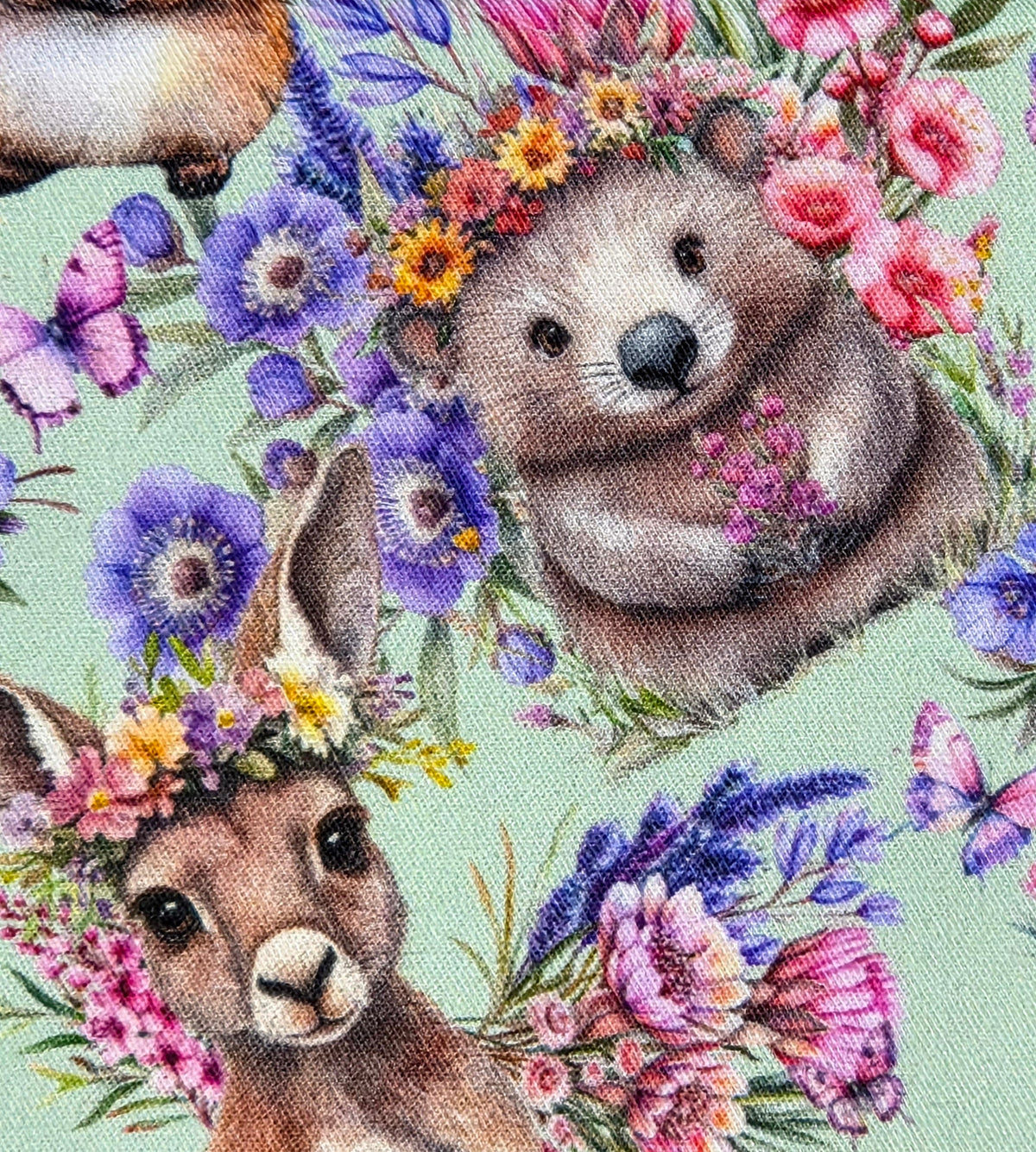 Zippered Pouch with Aussie Animals and Wildflowers, size Large