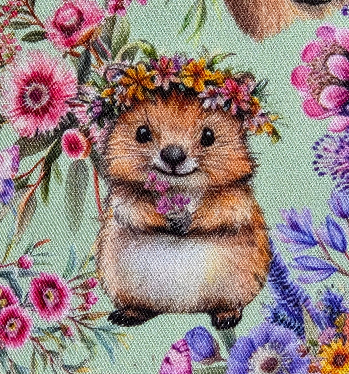 Zippered Pouch with Aussie Animals and Wildflowers, size Large