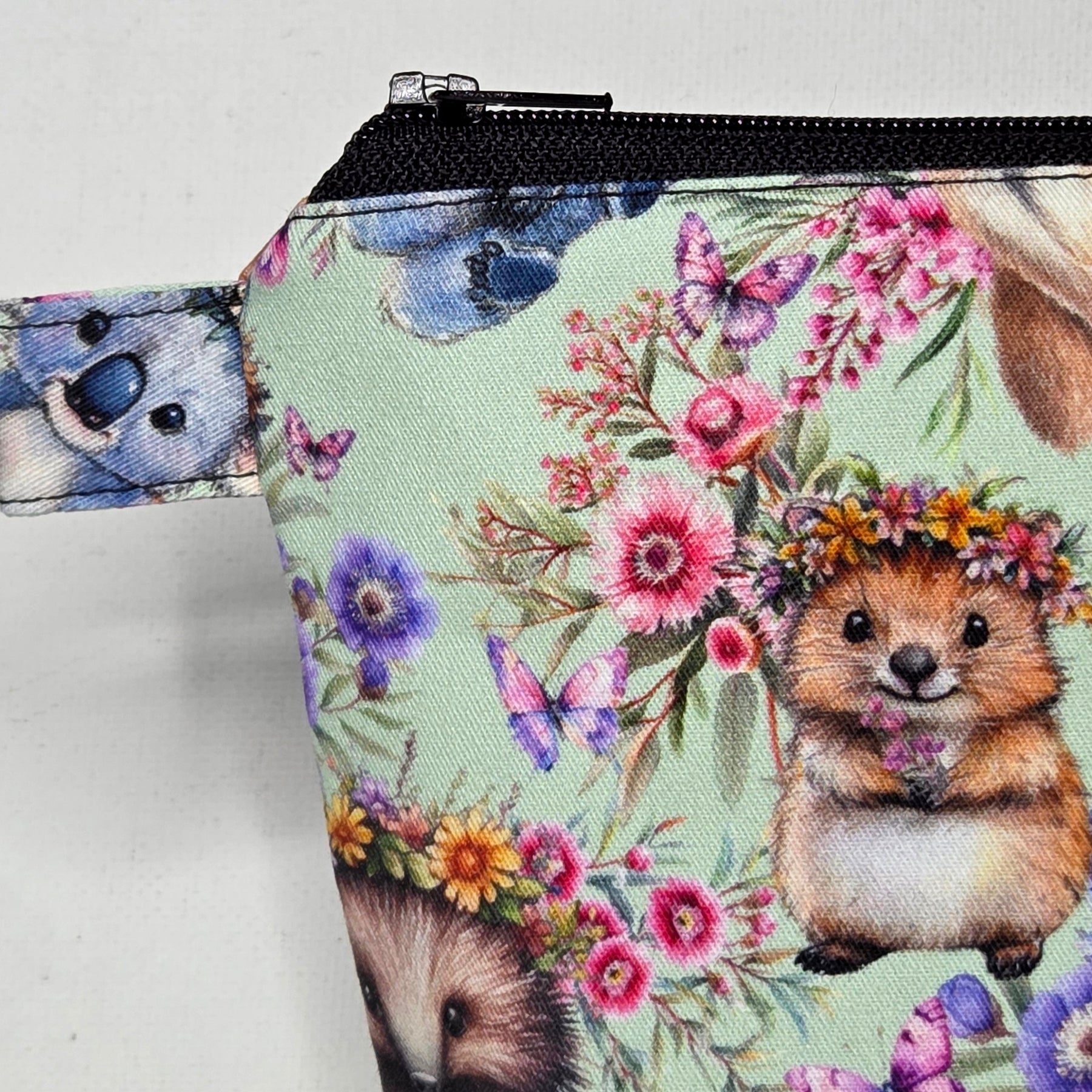 Zippered Pouch with Aussie Animals and Wildflowers, size Large
