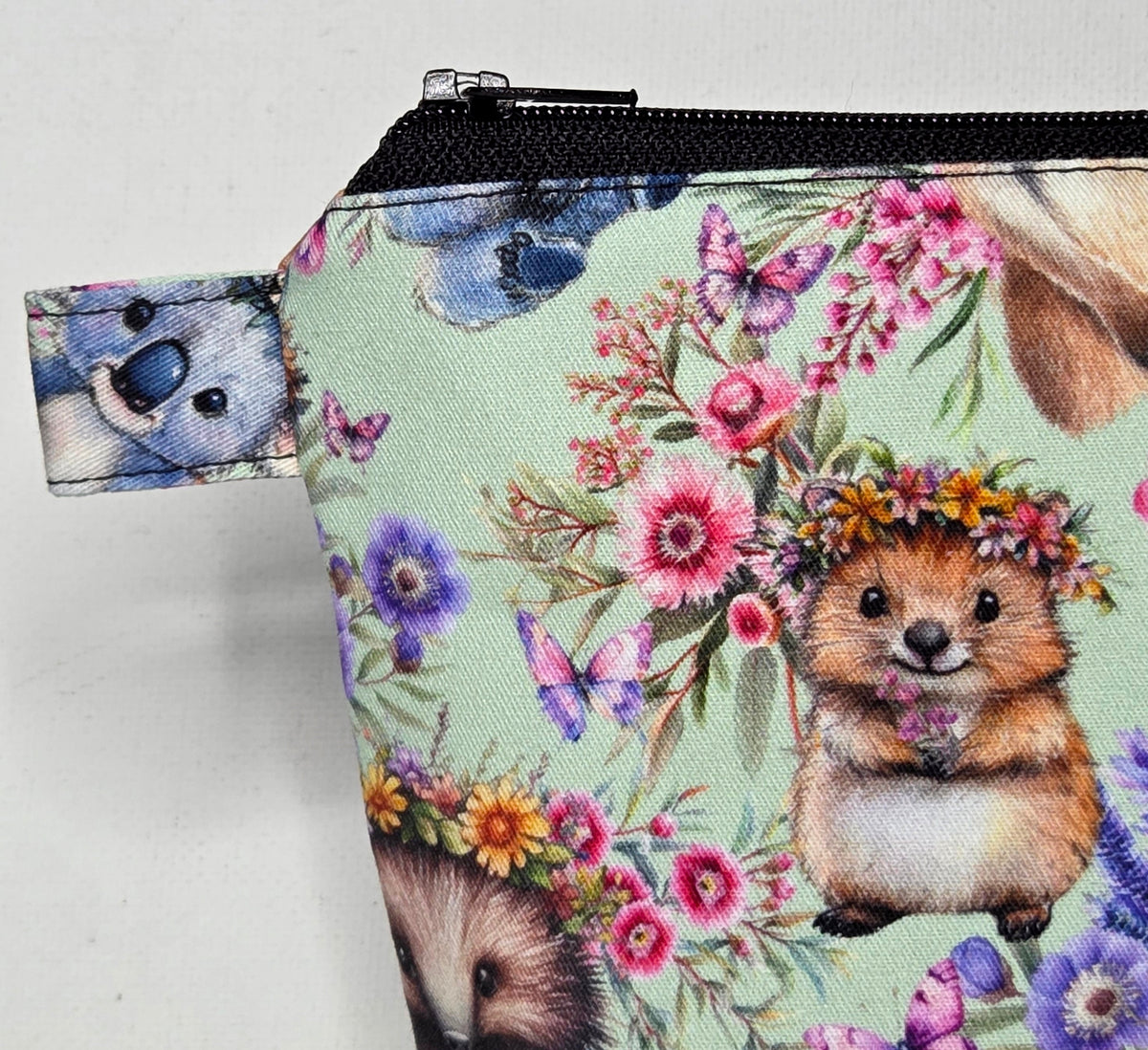 Zippered Pouch with Aussie Animals and Wildflowers, size Large