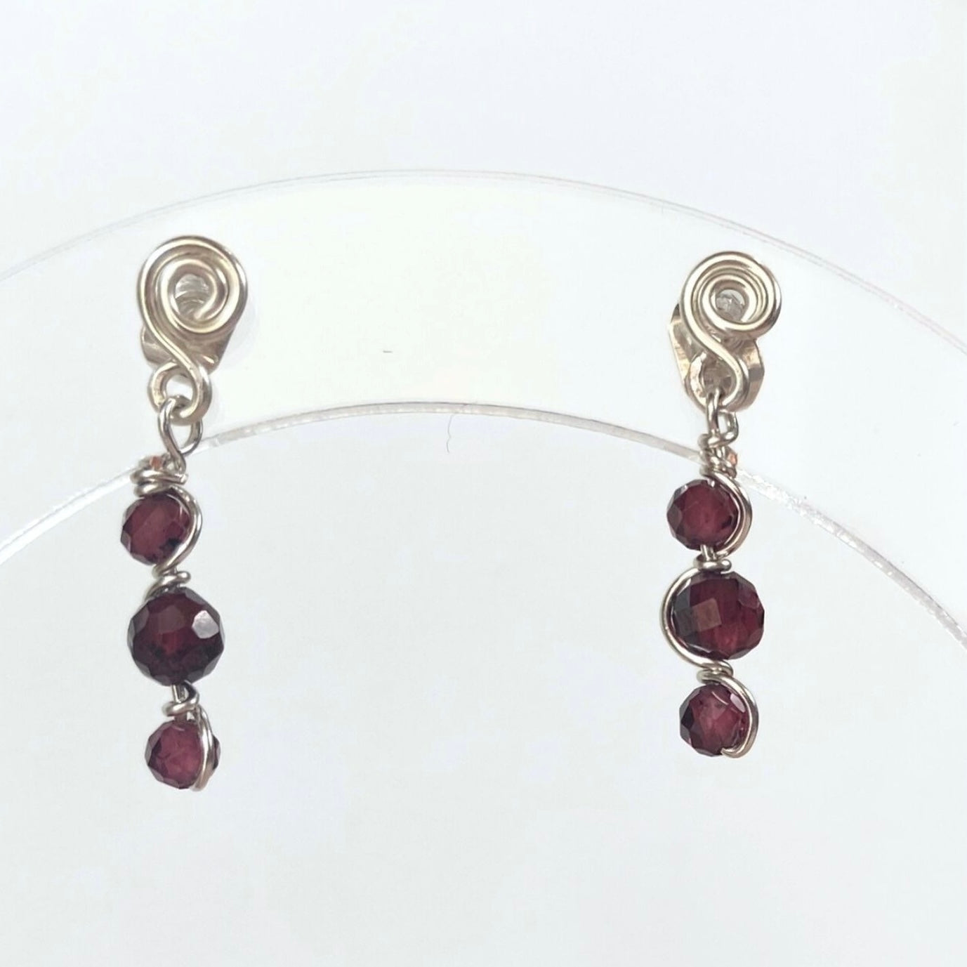 Natural garnet beaded dangle earrings | Sterling silver | January birthstone gift