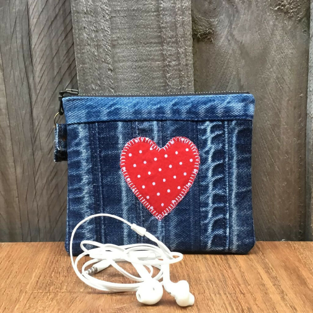 Upcycled Denim Purse – Red Heart