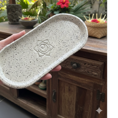 Rustic, white, pottery tray.