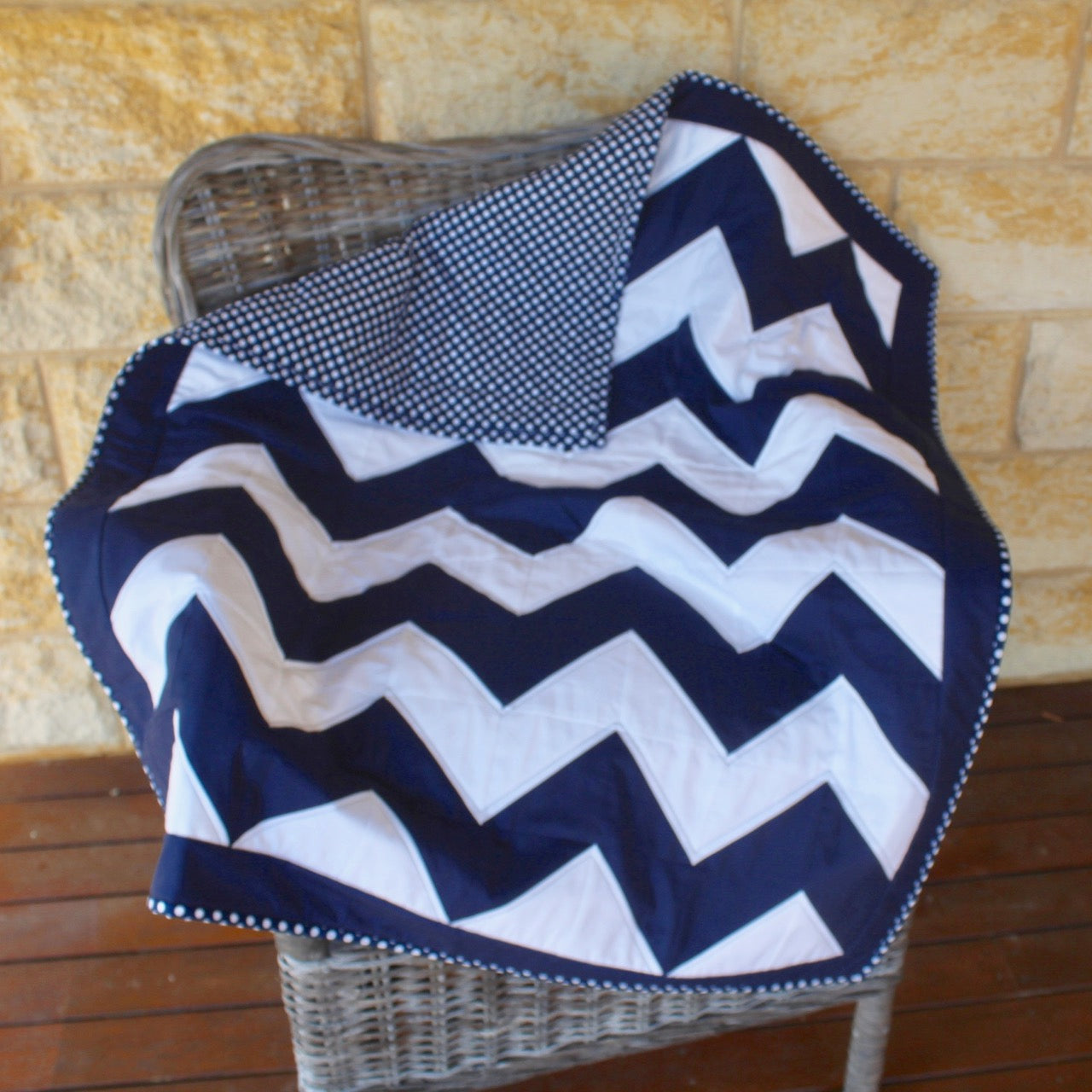 Chevron Baby/Cot Quilt Navy & White