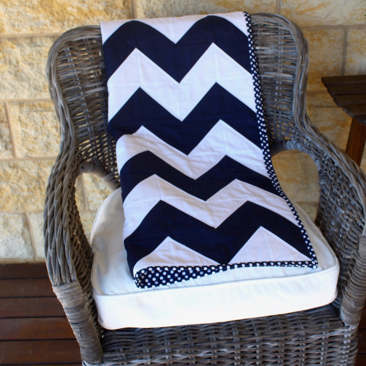 Chevron Baby/Cot Quilt Navy & White