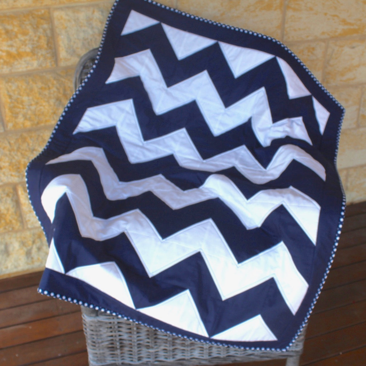 Chevron Baby/Cot Quilt Navy & White