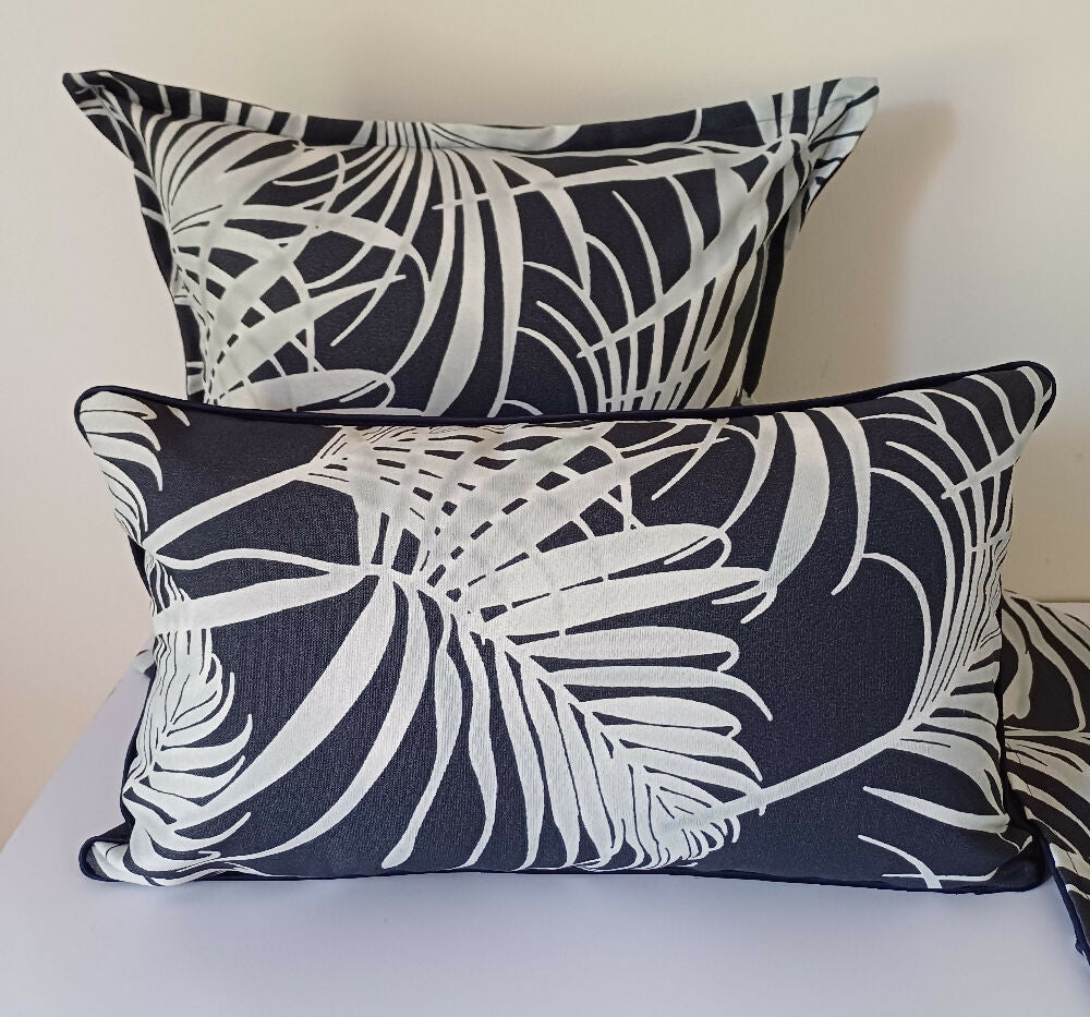 Outdoor Cushions - Navy and White - Palm Leaf