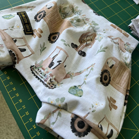 Pastel Machinery and Flowers - Handmade Baby Girl Pants by Dumbleton Duds | Size New Born, 000, 00, 0, 1, 2