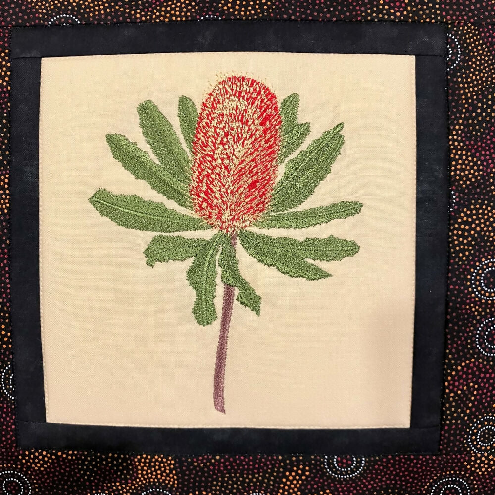 handmade Australian native quilted - banksia (red)