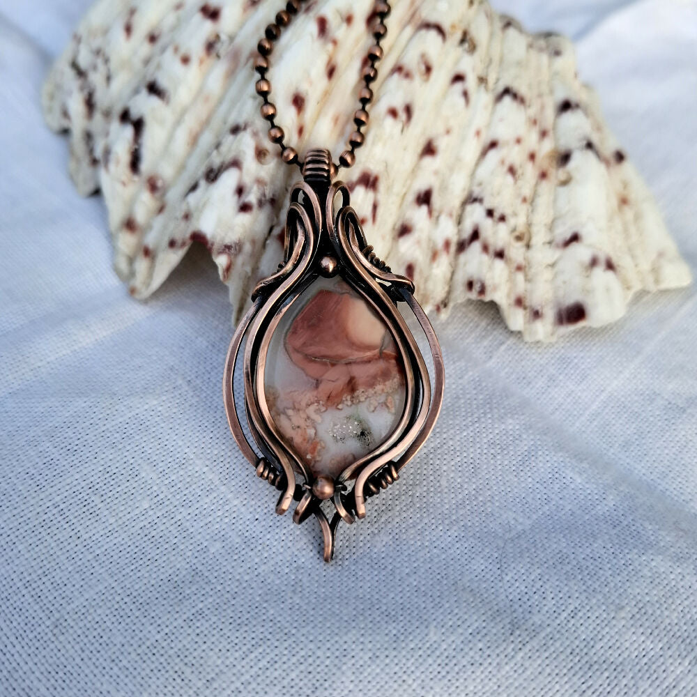 Cherry Blossom Agate in Copper with Chain