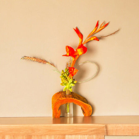 Rustic log vase - half