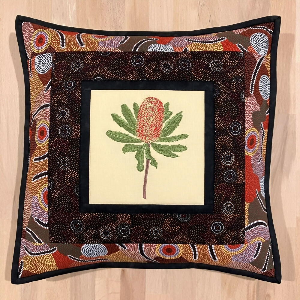 handmade Australian native quilted - banksia (red)