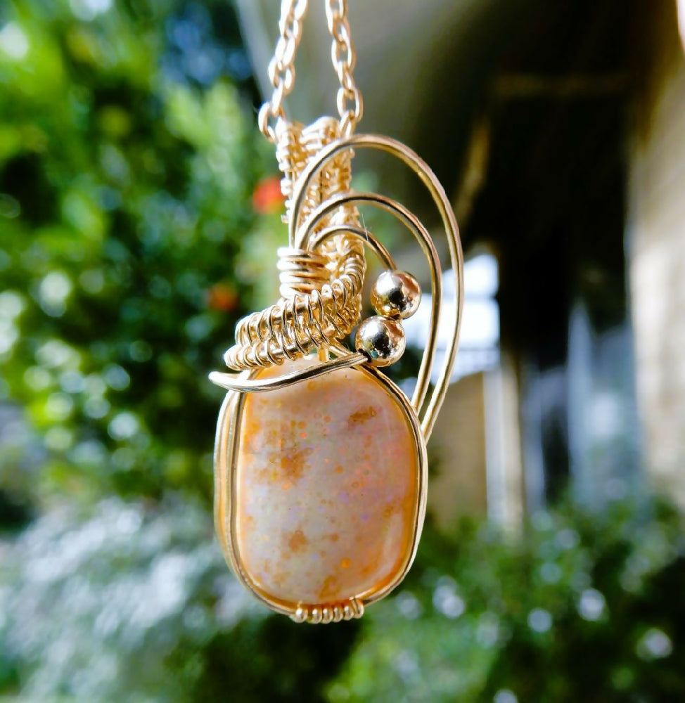 Adamooka Honey Opal pendant 14k gold filled wire wrapped