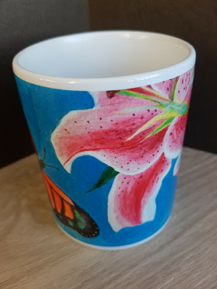 Art Print Butterfly and Lillium Mug