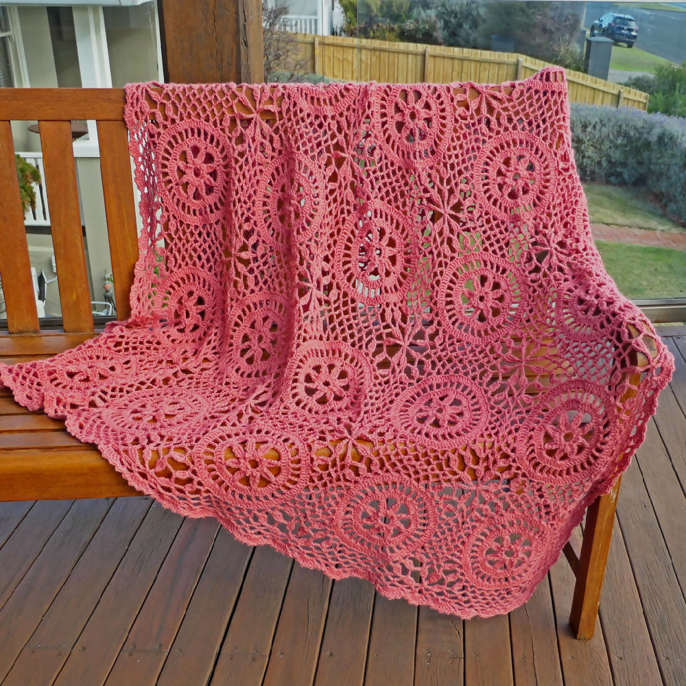 Crochet throw rug, wool, angora. Free post