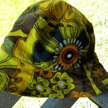 child's brimmed hat made from vintage fabric