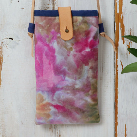 Ice Dyed Phone Carrier. Glasses Case. Pink and Soft Green