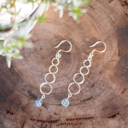 Natural Aquamarine Gemstone Silver Looped Earrings | Crystal Jewellery