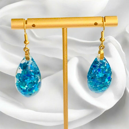 Aqua Foil Dangle Earrings