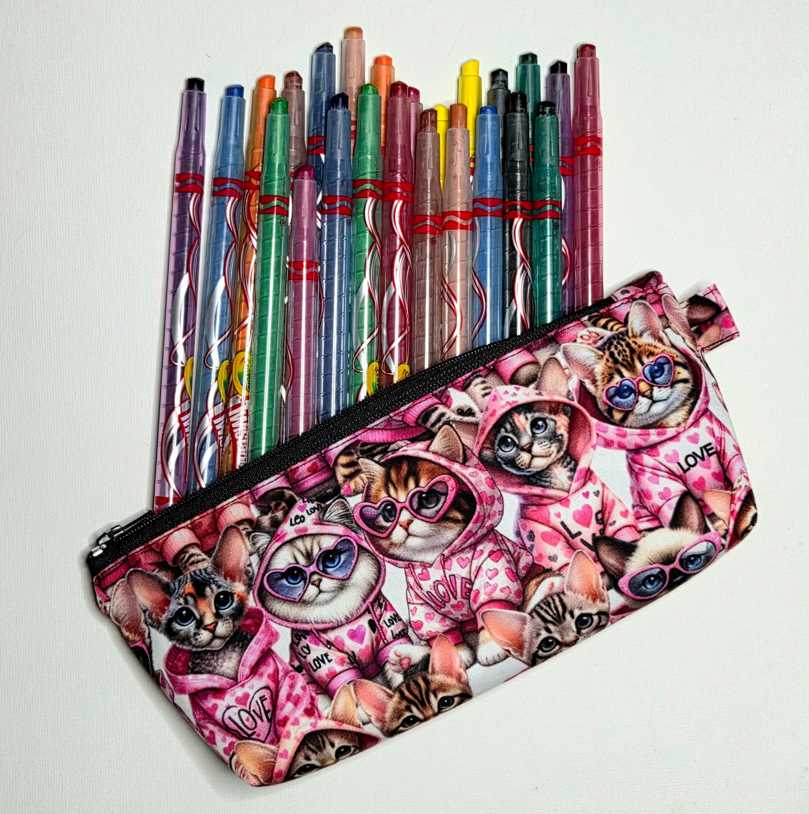 Pencil case in colourful cat fabric