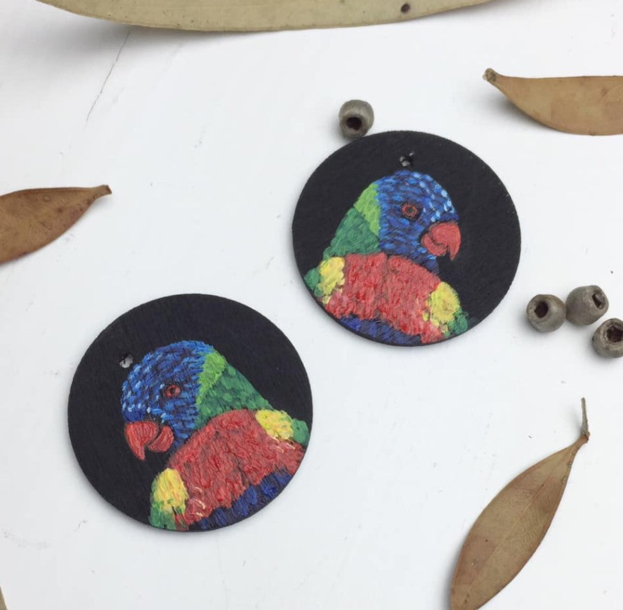 Hand Painted Rainbow Lorikeet Earrings