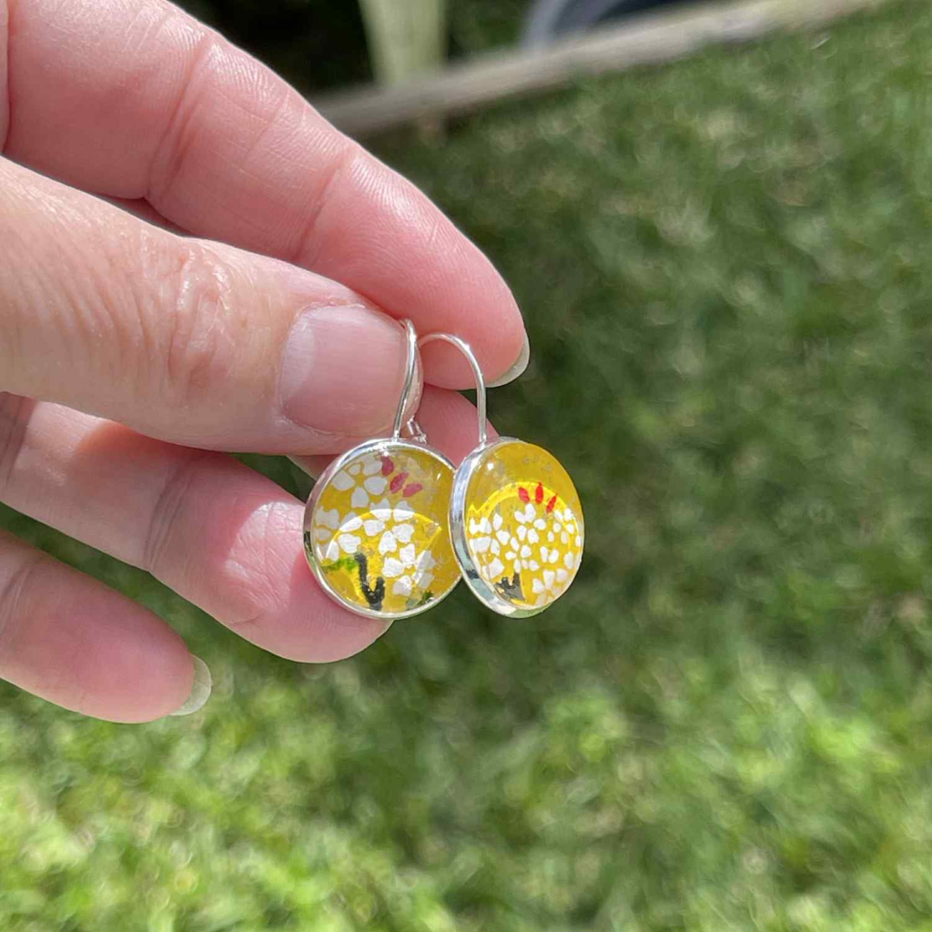 Yellow Earrings Handmade with Paper and Glass