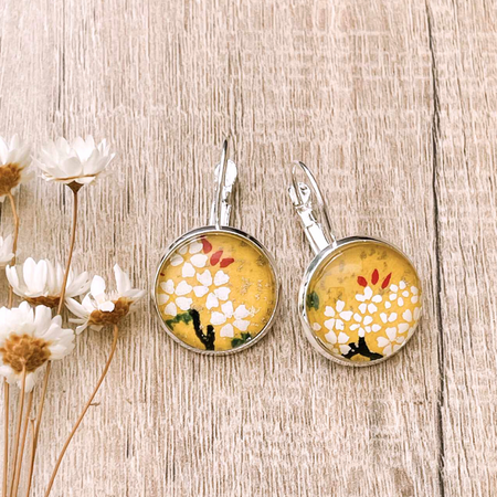 Yellow Earrings Handmade with Paper and Glass