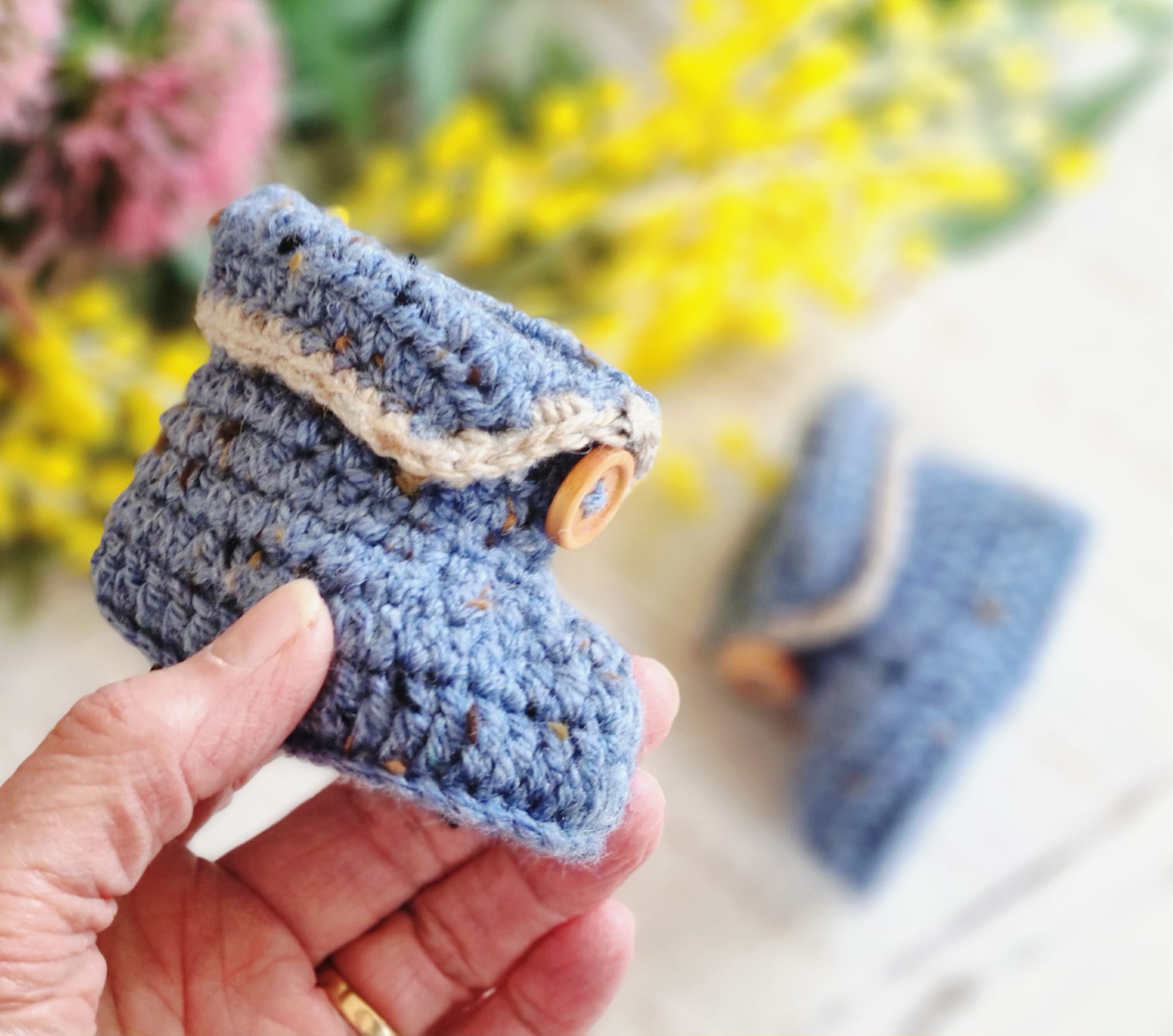 Baby Booties | Blue Tweed | Newborn | Crochet | Knit | Shoes | Socks