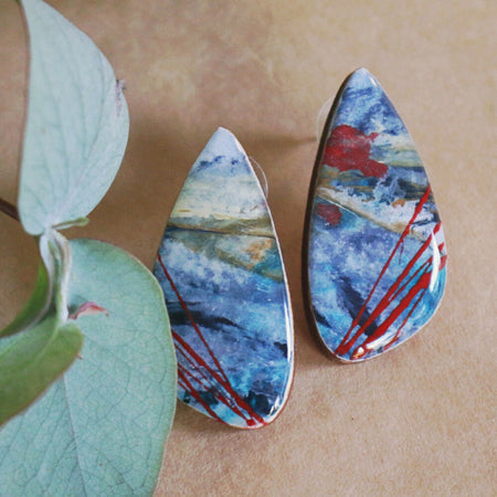 Sea and Sky Collection| Teardrop resin stud earrings| Blue Red