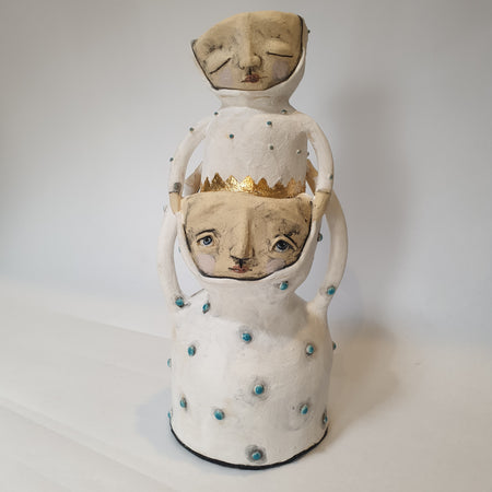 piggyback clay candlestick, white and green