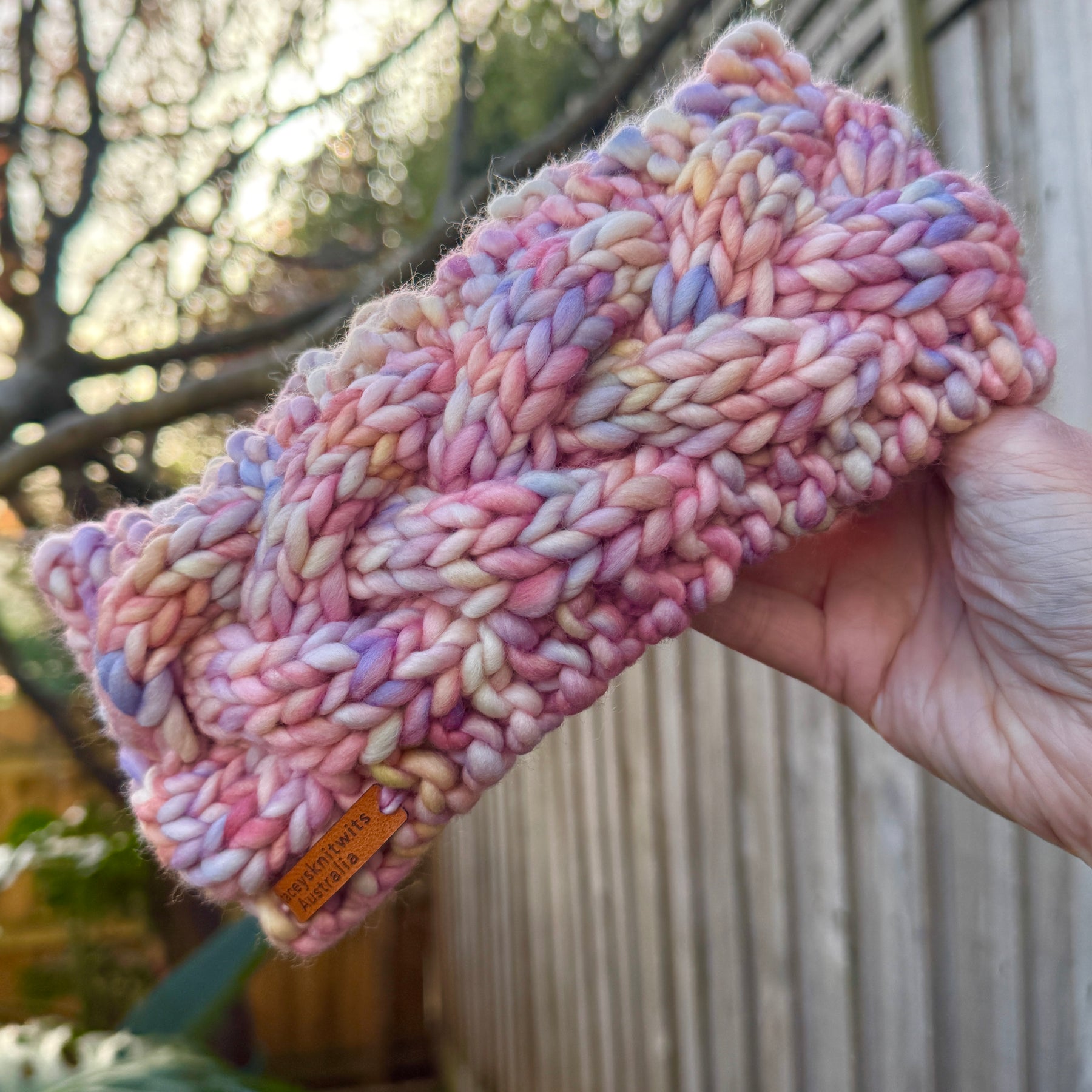 Hand Knitted Headband, Stretchy Rainbow Merino Earwarmers