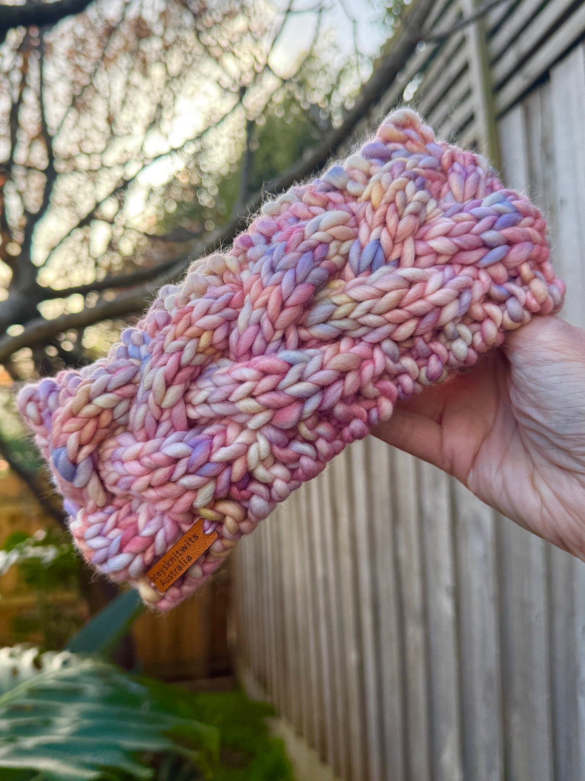 Hand Knitted Headband, Stretchy Rainbow Merino Earwarmers