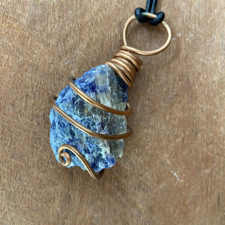 Chunky Crystal Pendant - Cooper wrapped Raw Sodalite