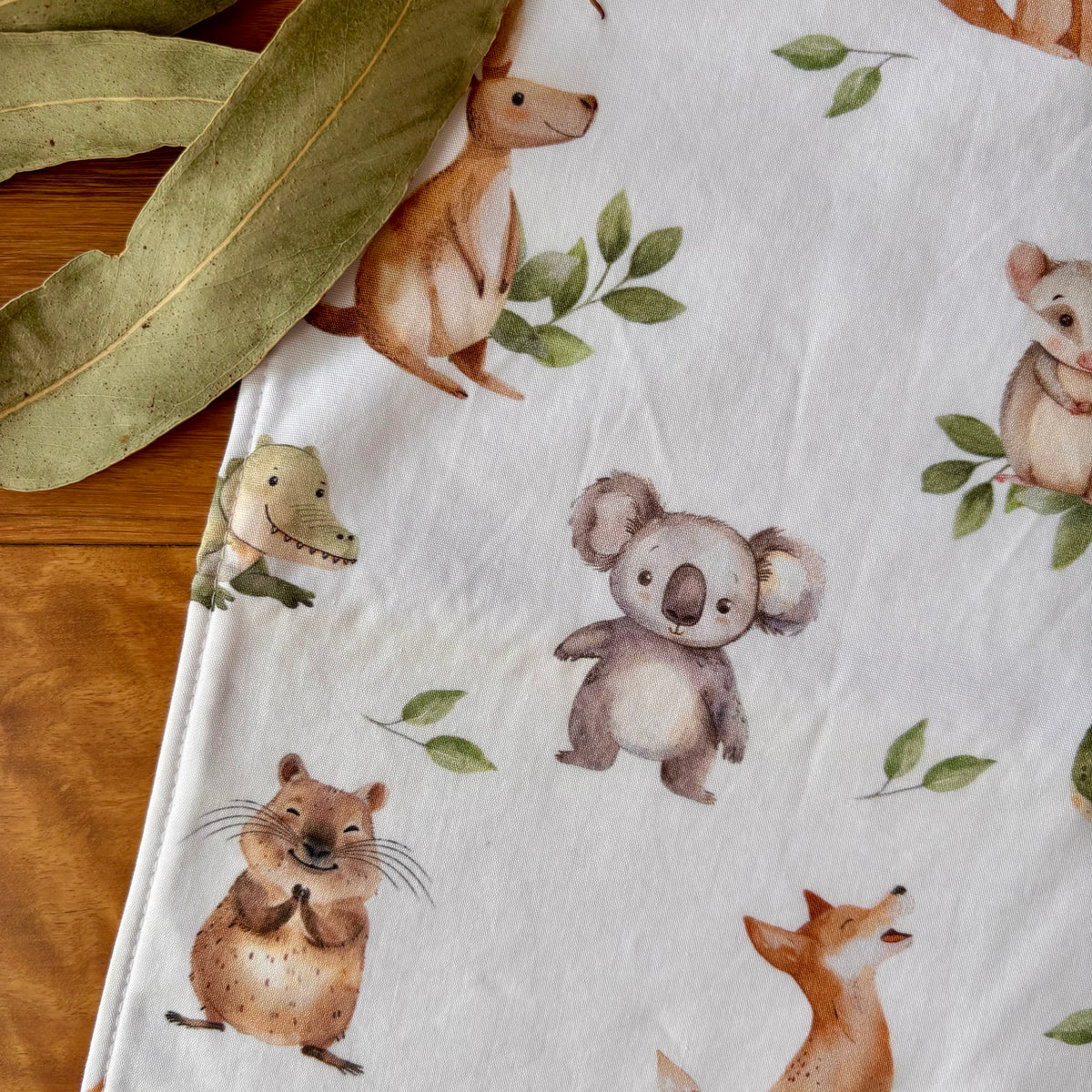 Baby Bib and Burp Cloth Set | Green and White Aussie Animals | Ready to Ship