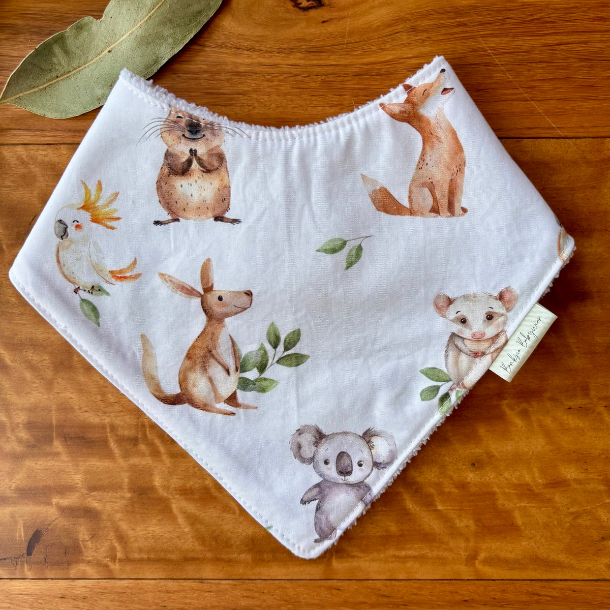 Baby Bib and Burp Cloth Set | Green and White Aussie Animals | Ready to Ship