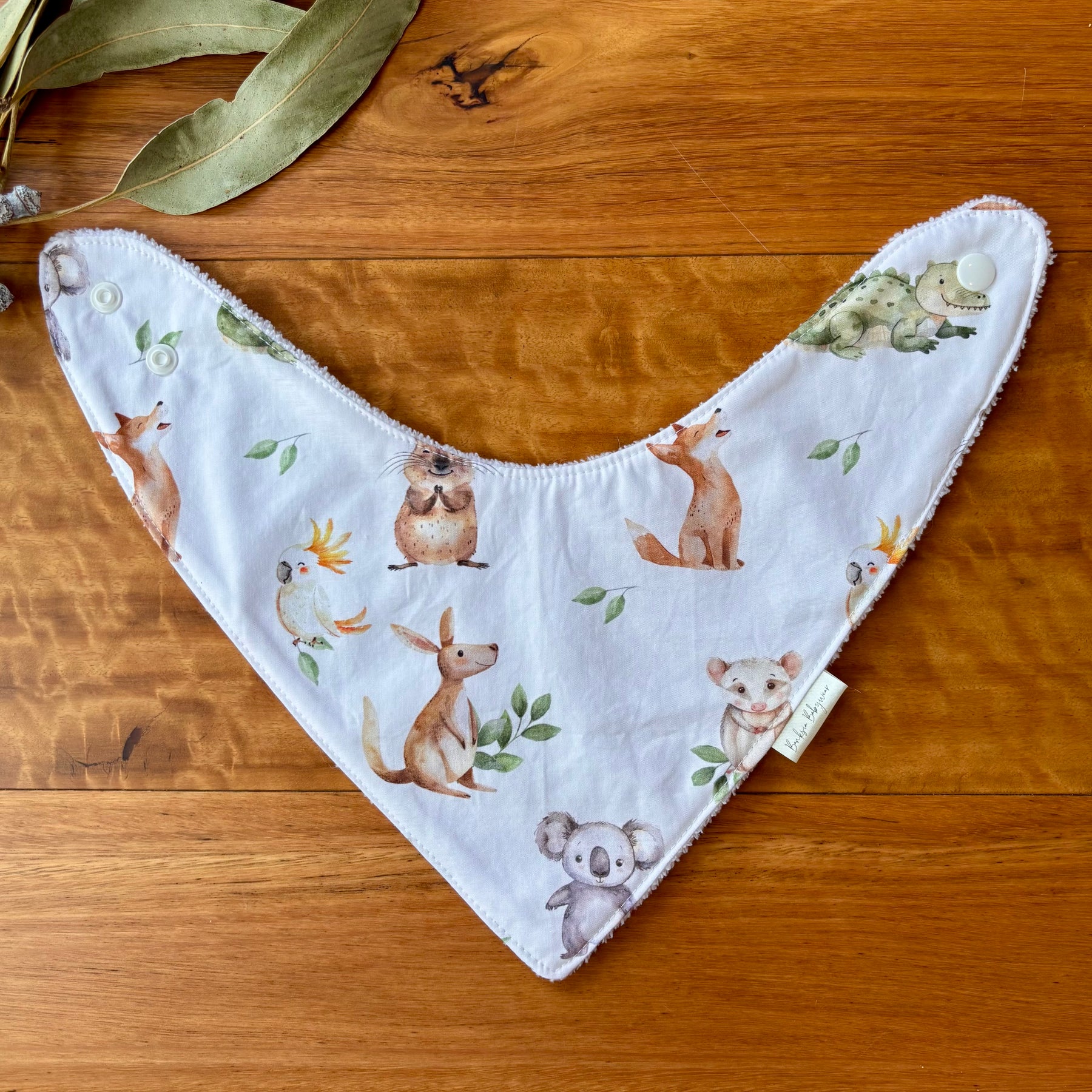 Baby Bib and Burp Cloth Set | Green and White Aussie Animals | Ready to Ship