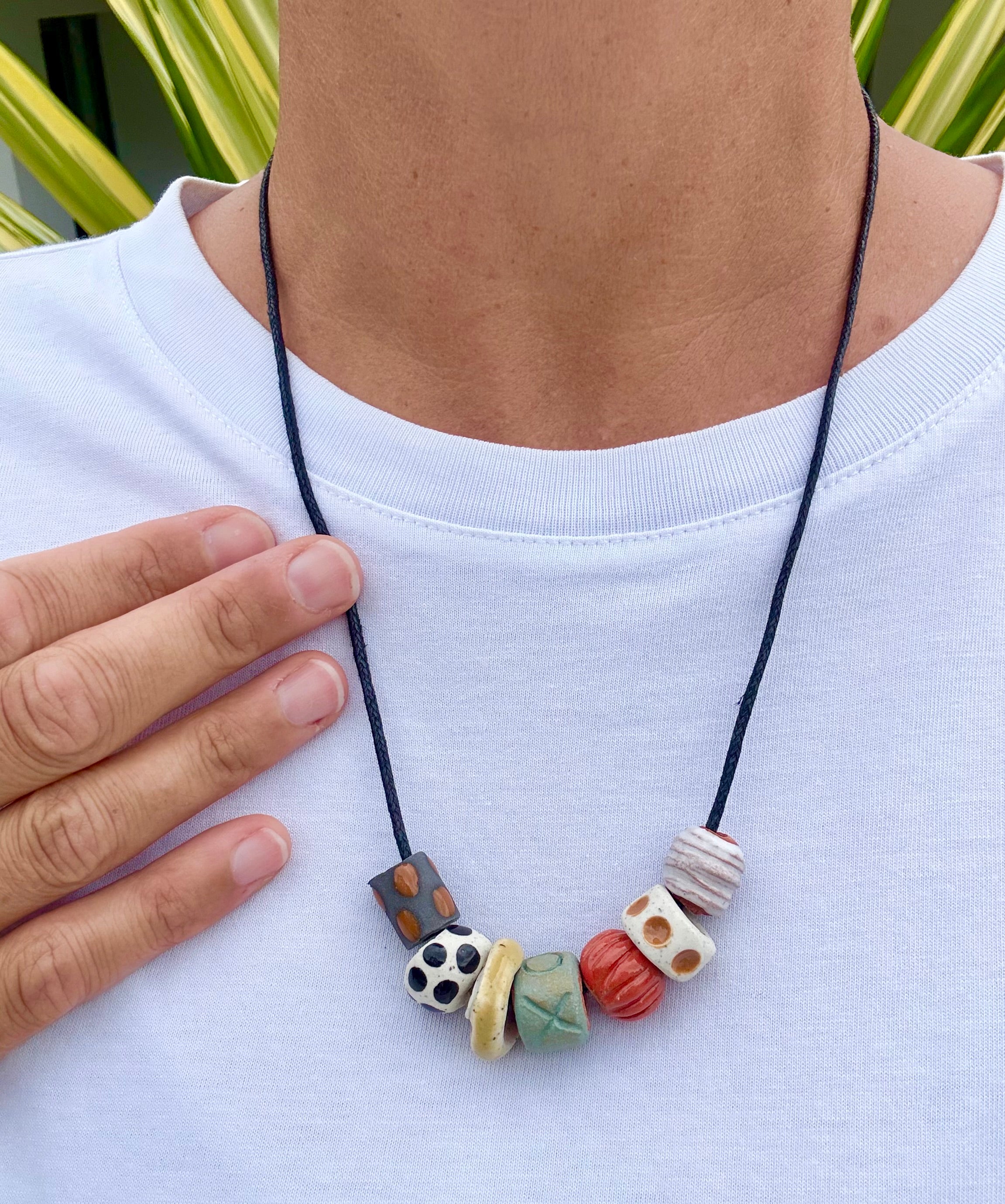Hand made clay bead necklace