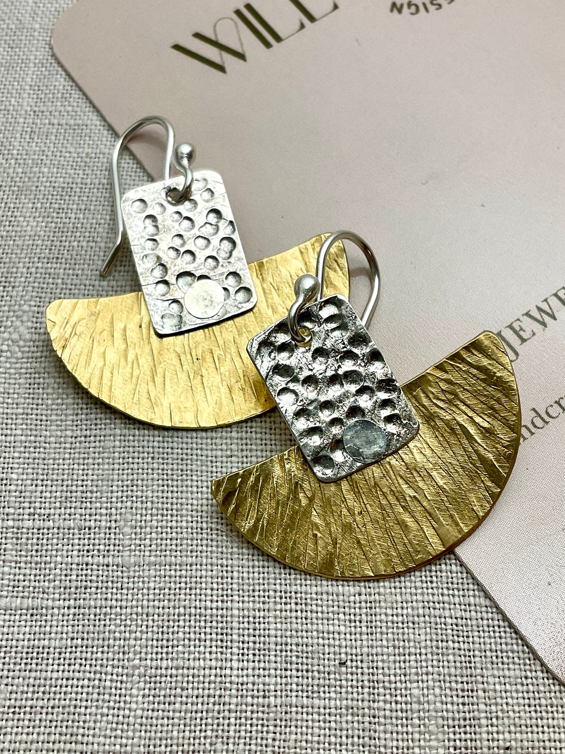 Brass, argentium silver earrings handmade