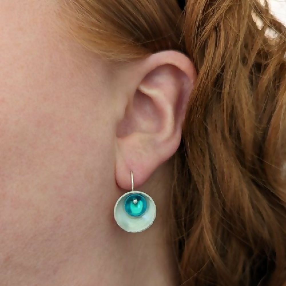 teal niobium × silver large earrings